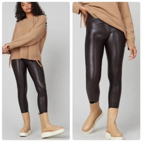 Spanx Faux Leather Croc Shine Leggings Size Medium - Picture 1 of 15